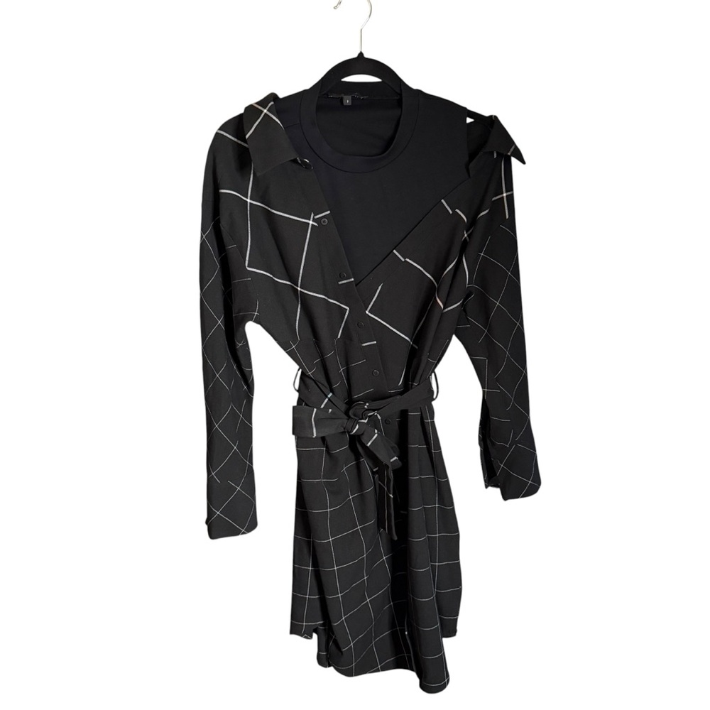 MAJE Razak Women's Small Long Sleeve Asymmetric Plaid Belted Shirt Dress Mini - Picture 6 of 10